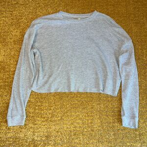 Pull & Bear Cropped Long Sleeve Gray Thermal Waffle Knit T-Shirt M Oversized